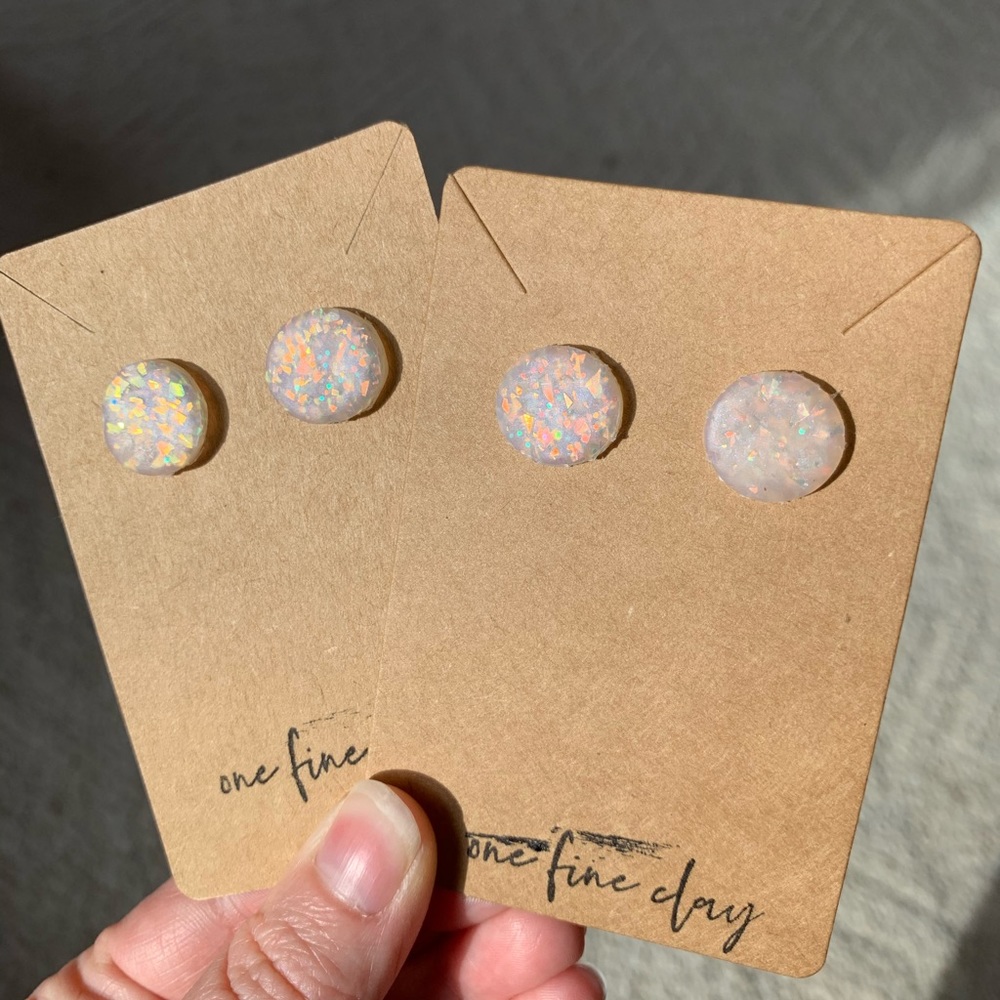Handmade Polymer Clay Opal Earring Studs - Picture 2 of 6